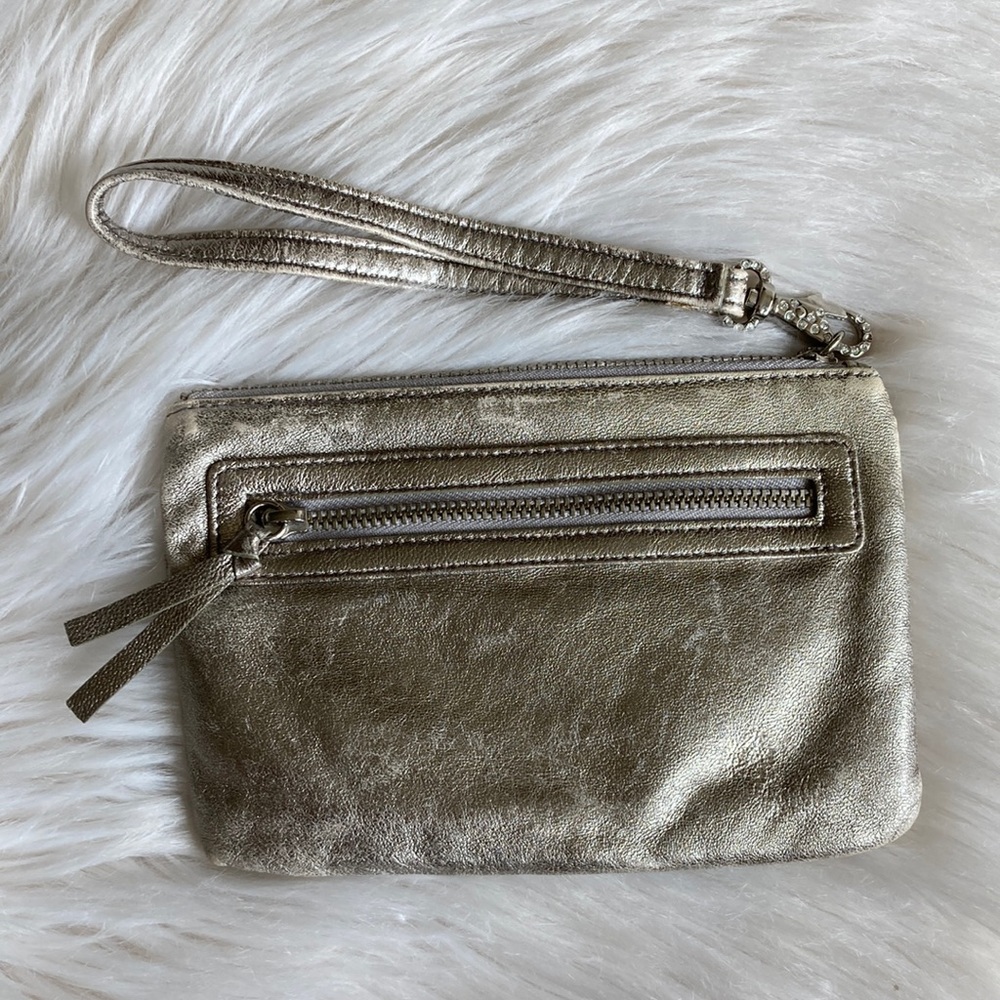 Express Metallic Leather Wristlet Clutch